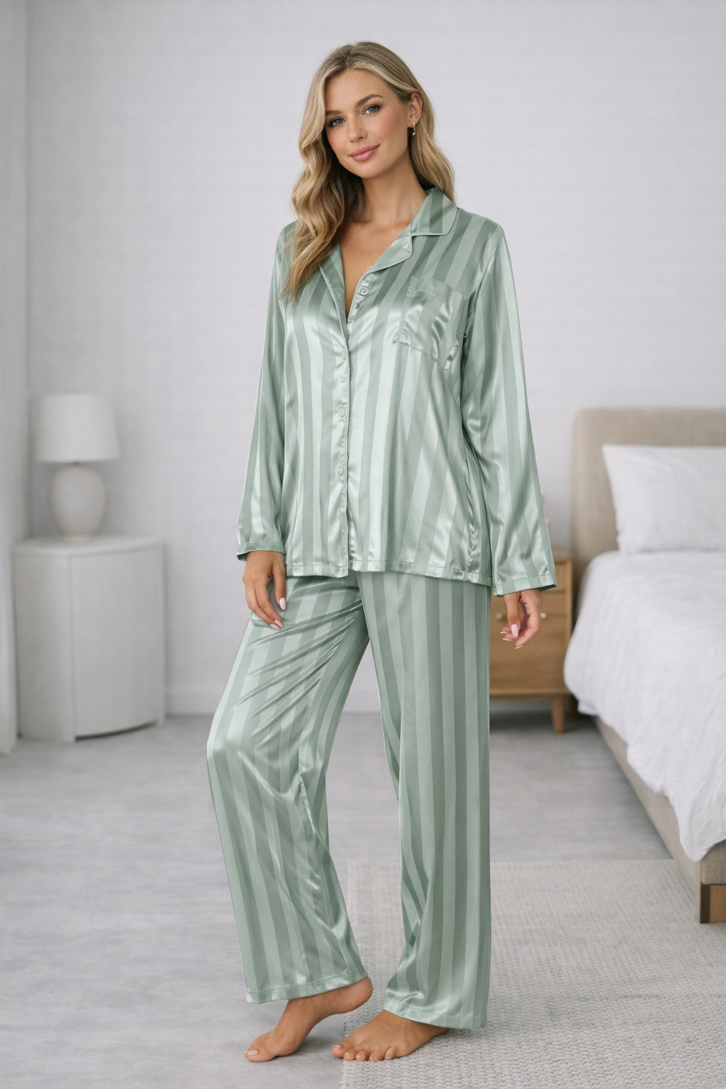Silvarelle Long Sleeve Button-Up Pyjama Set for Women