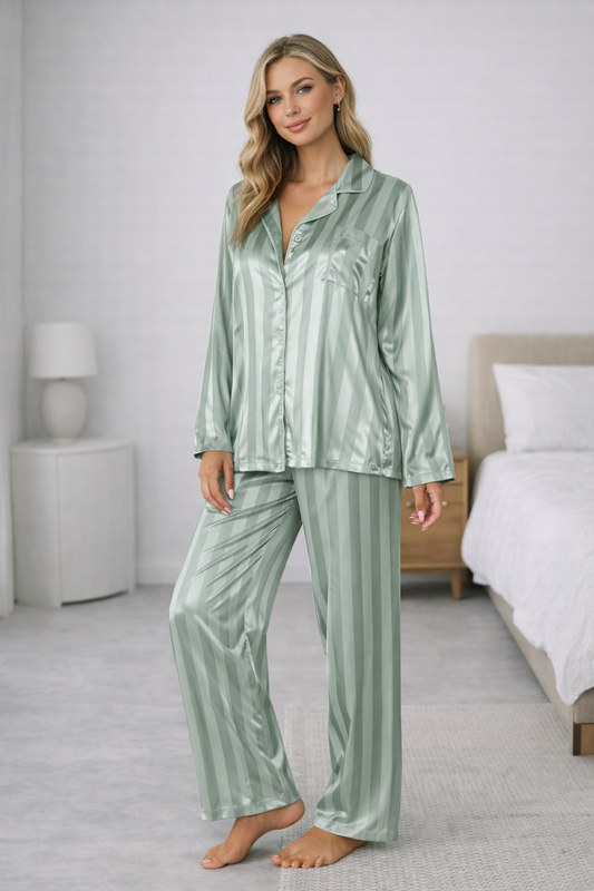 Silvarelle Long Sleeve Button-Up Pyjama Set for Women