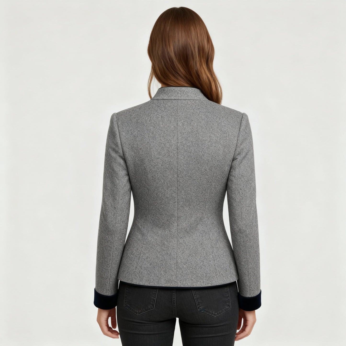 Carvessa | Tailored Cropped Jacket with Stand Collar & Button Detail