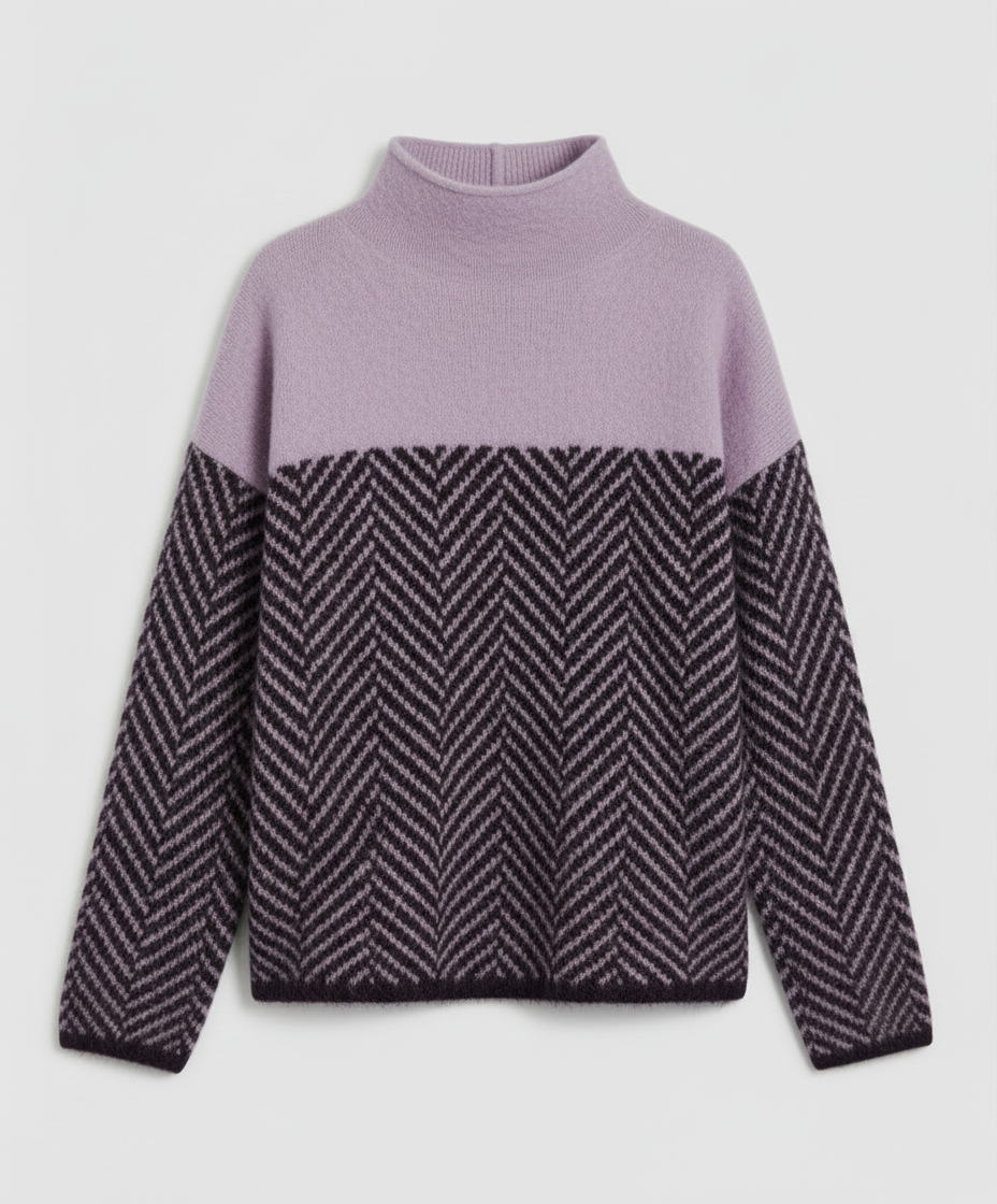 Velmora Soft Turtleneck Knit Jumper – Elegant Loose Fit Two-Tone Design