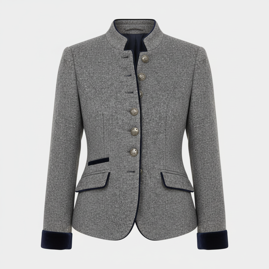 Carvessa | Tailored Cropped Jacket with Stand Collar & Button Detail