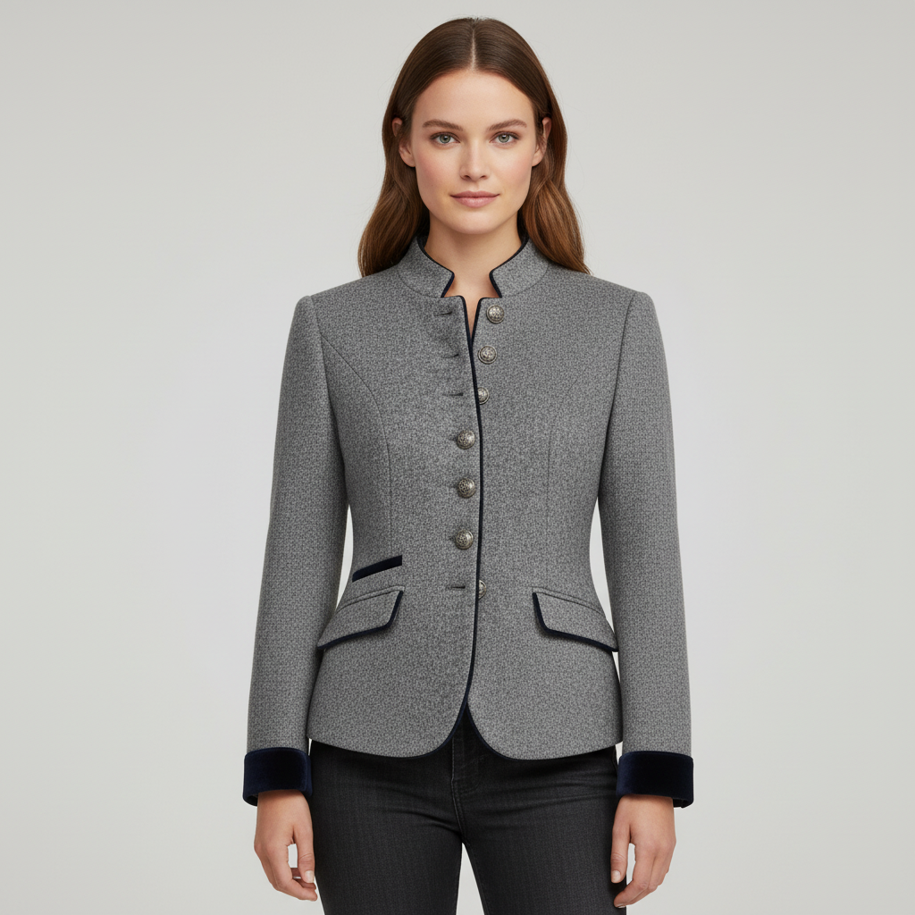 Carvessa | Tailored Cropped Jacket with Stand Collar & Button Detail