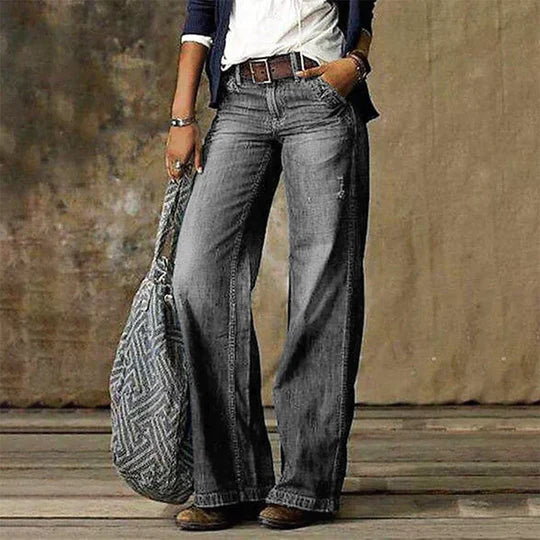 Ravelle | High-Waist Distressed Wide-Leg Jeans for Women