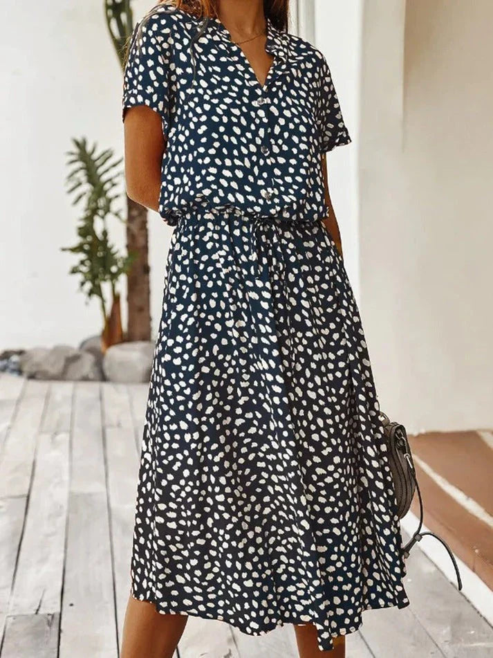 Leovira Vintage Leopard Print Belted Summer Dress