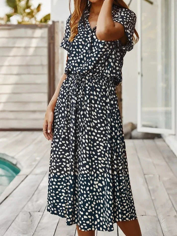 Leovira Vintage Leopard Print Belted Summer Dress