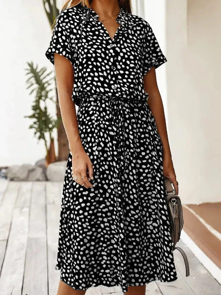 Leovira Vintage Leopard Print Belted Summer Dress