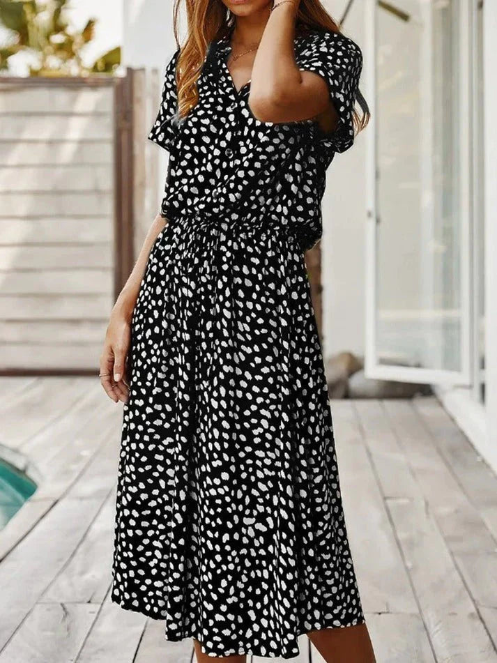 Leovira Vintage Leopard Print Belted Summer Dress