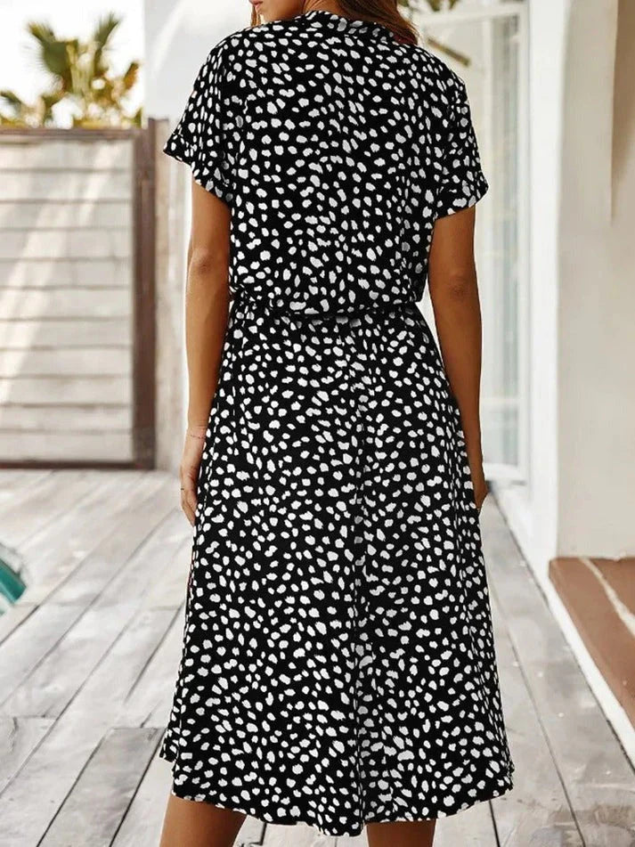Leovira Vintage Leopard Print Belted Summer Dress