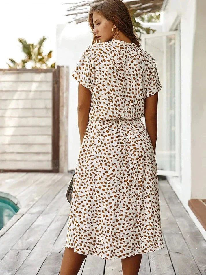 Leovira Vintage Leopard Print Belted Summer Dress