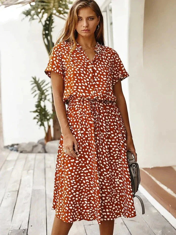 Leovira Vintage Leopard Print Belted Summer Dress