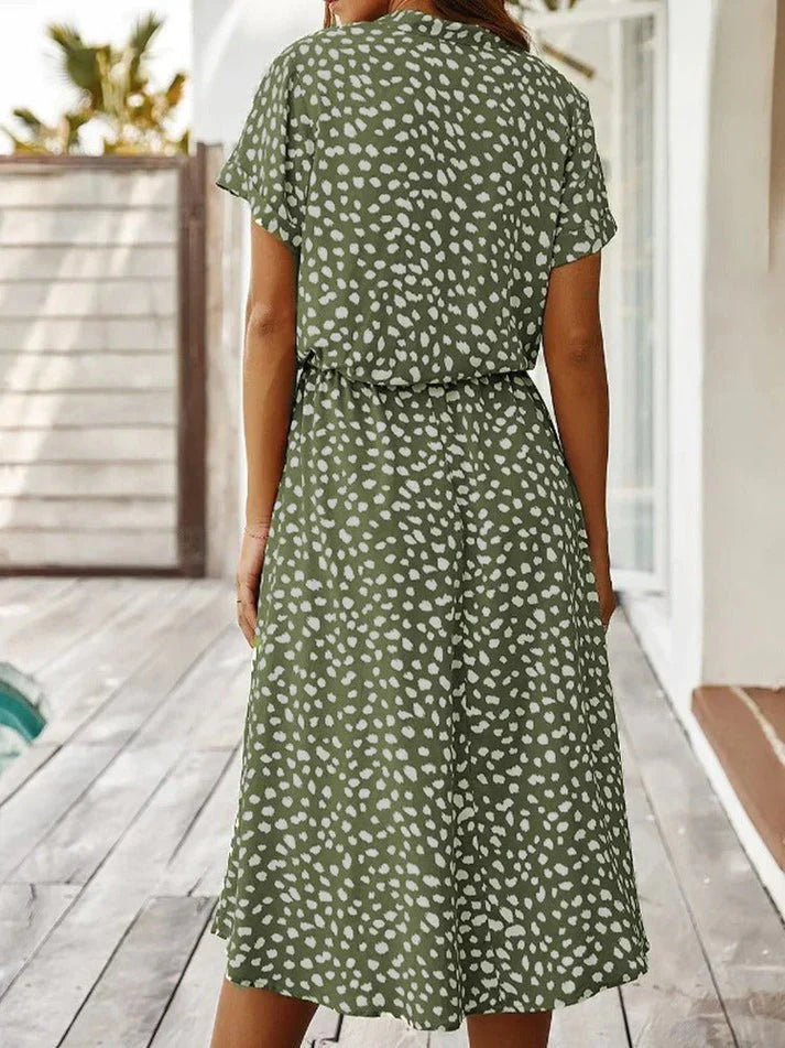 Leovira Vintage Leopard Print Belted Summer Dress