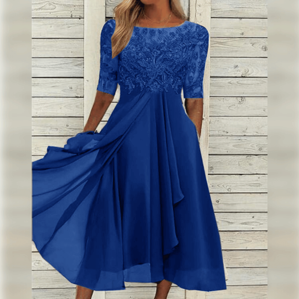 Elivara | High-Waist Chiffon Midi Dress for Women