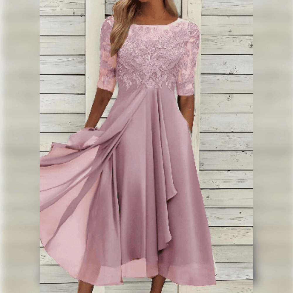Elivara | High-Waist Chiffon Midi Dress for Women