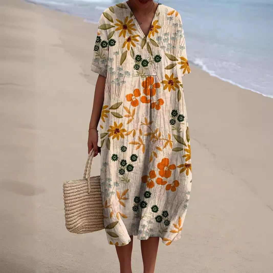 Florenna | Colourful Floral V-Neck Summer Dress for Women