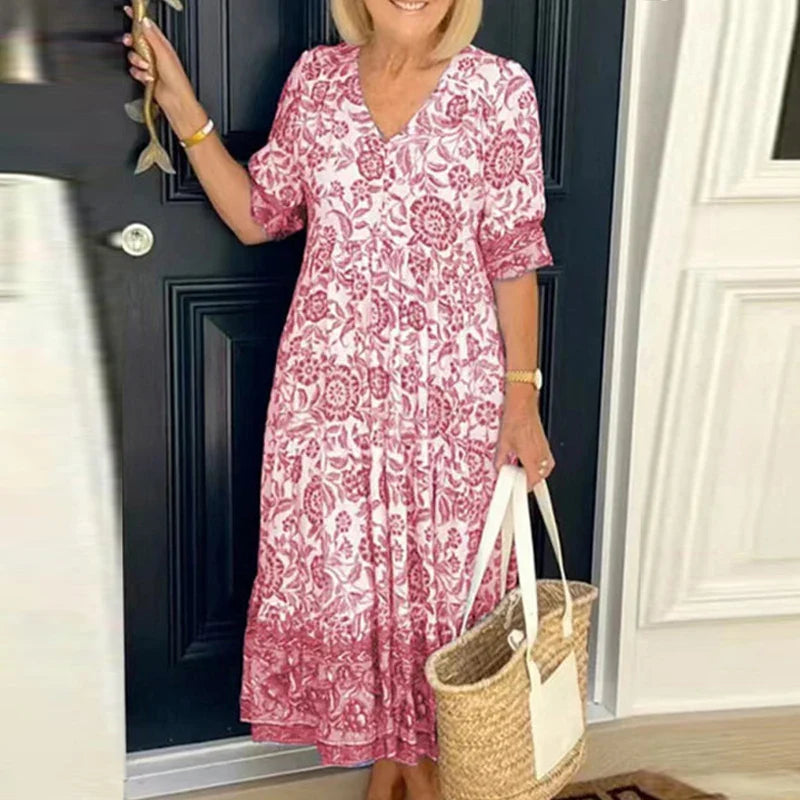 Solviera Bohemian V-Neck Maxi Dress