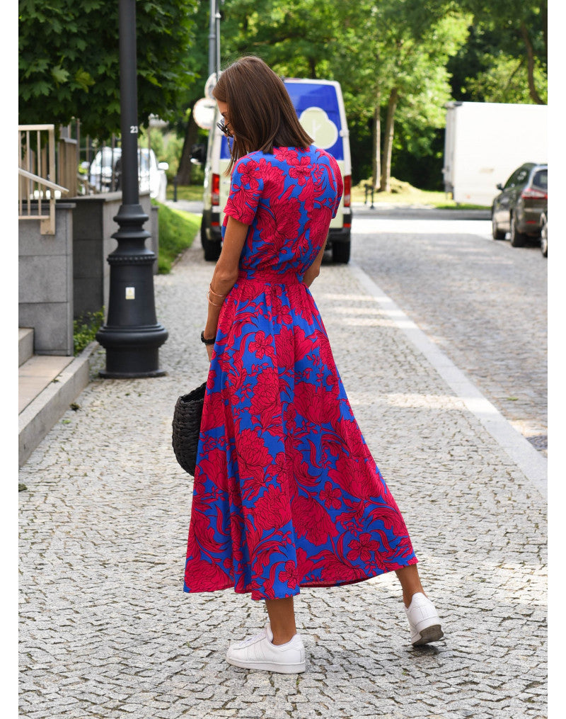 Floravelle Floral Wrap Midi Dress with V-Neck