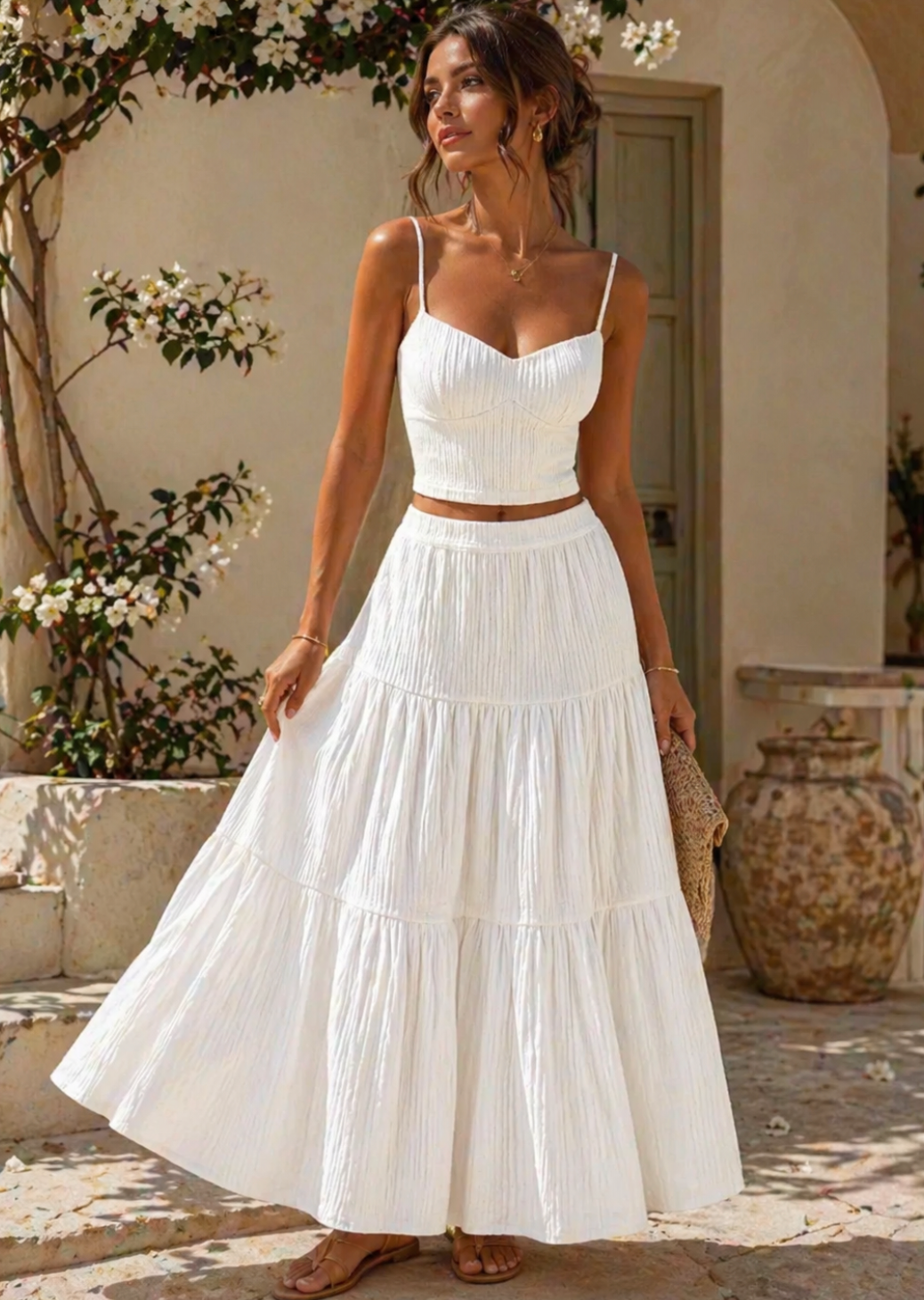 Women's Crop Cami Top & A-Line Skirt Two-Piece Set Dress