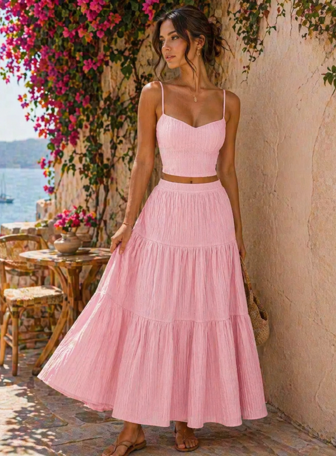 Women's Crop Cami Top & A-Line Skirt Two-Piece Set Dress