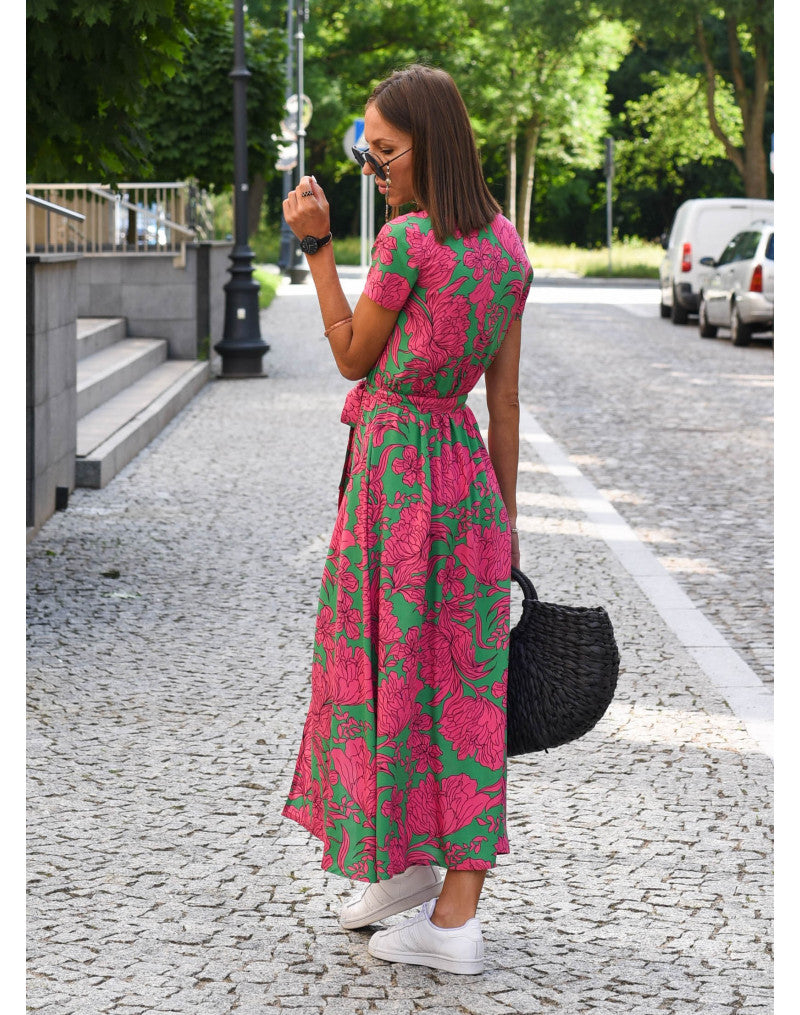 Floravelle Floral Wrap Midi Dress with V-Neck