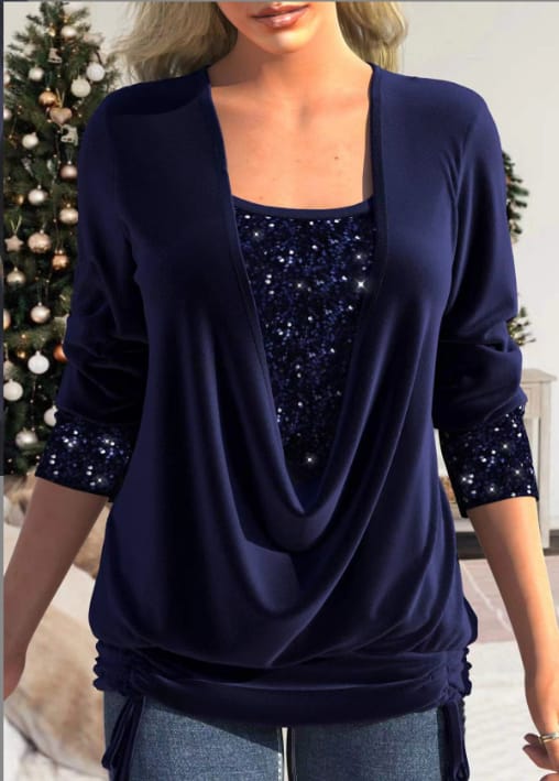 Velmira | Long Sleeve Sequin Blouse with Elegant Relaxed Fit
