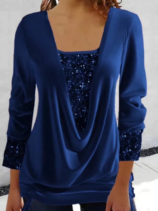Velmira | Long Sleeve Sequin Blouse with Elegant Relaxed Fit