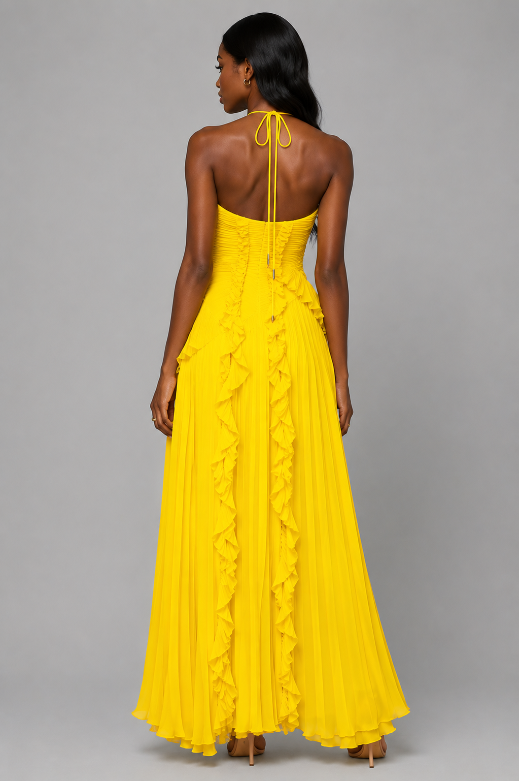 Celeste | Pleated Ruffle Halter Maxi Dress
