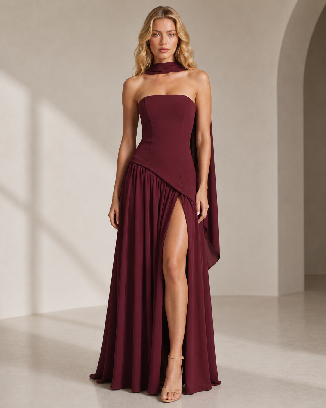 Fleur | Strapless Scarf Neck Maxi Dress