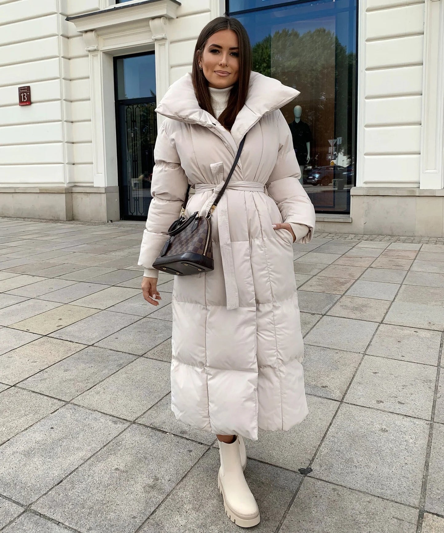 Velmora Tailored Long Winter Coat with Adjustable Waist Belt