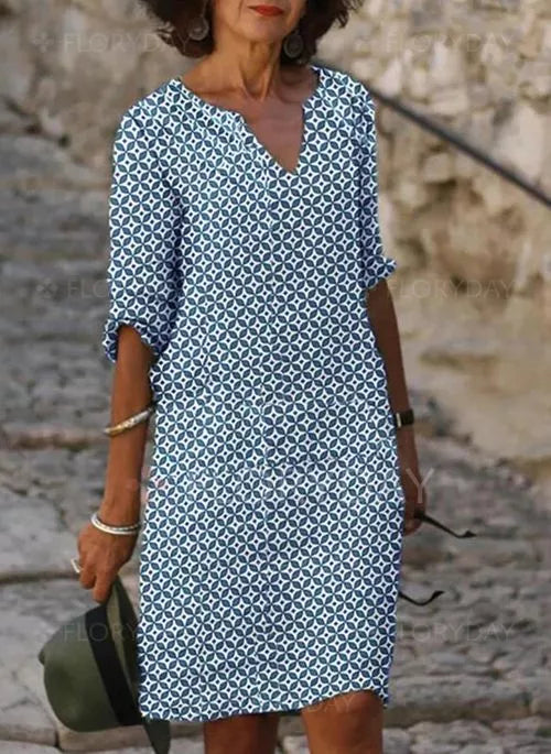 Elowira Vintage-Inspired Split Neck Mini Summer Dress