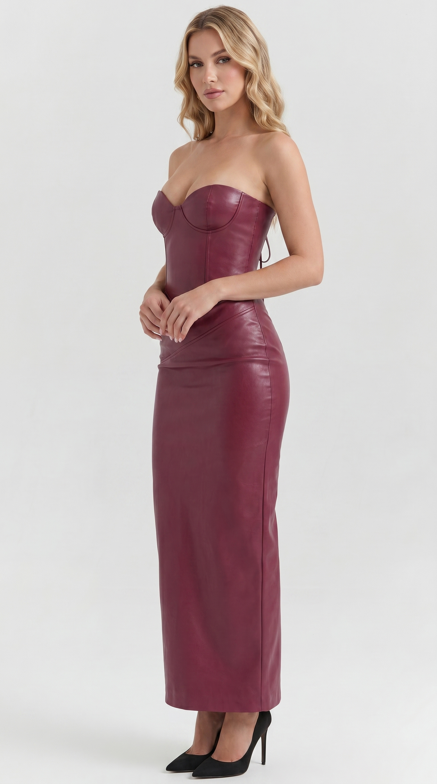 Valentina | Strapless Faux Leather Midi Dress