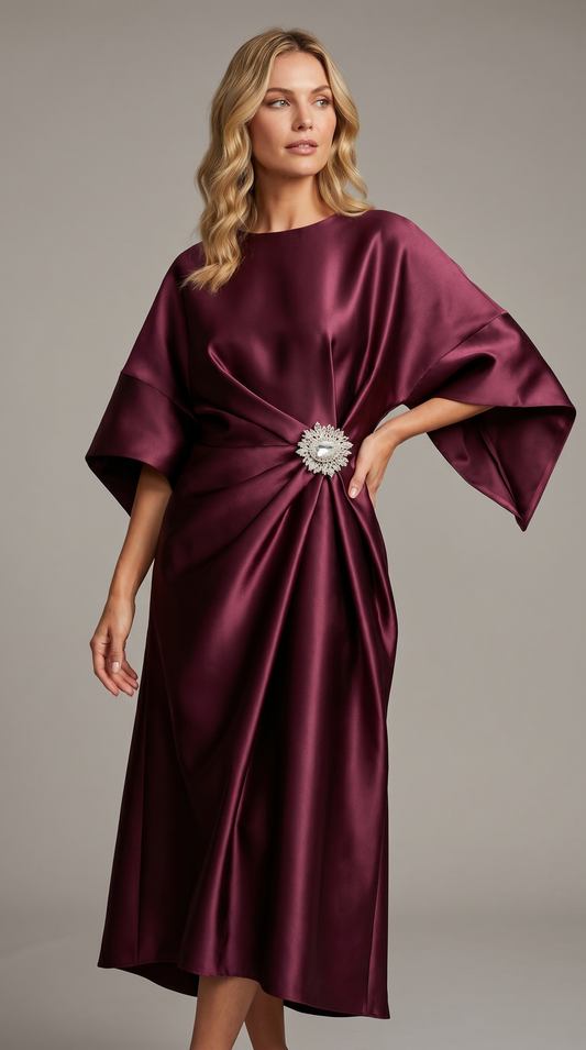 Celestine | Satin Brooch Midi Dress