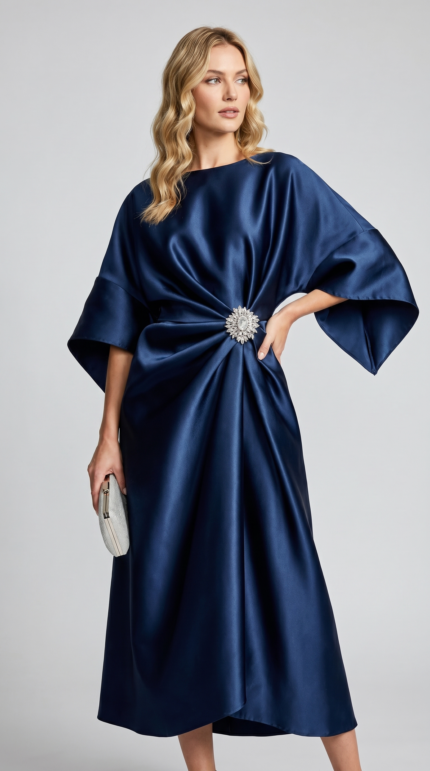 Celestine | Satin Brooch Midi Dress