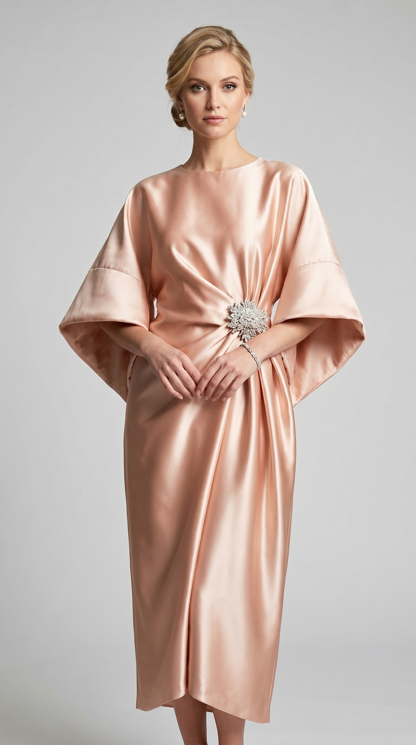 Celestine | Satin Brooch Midi Dress