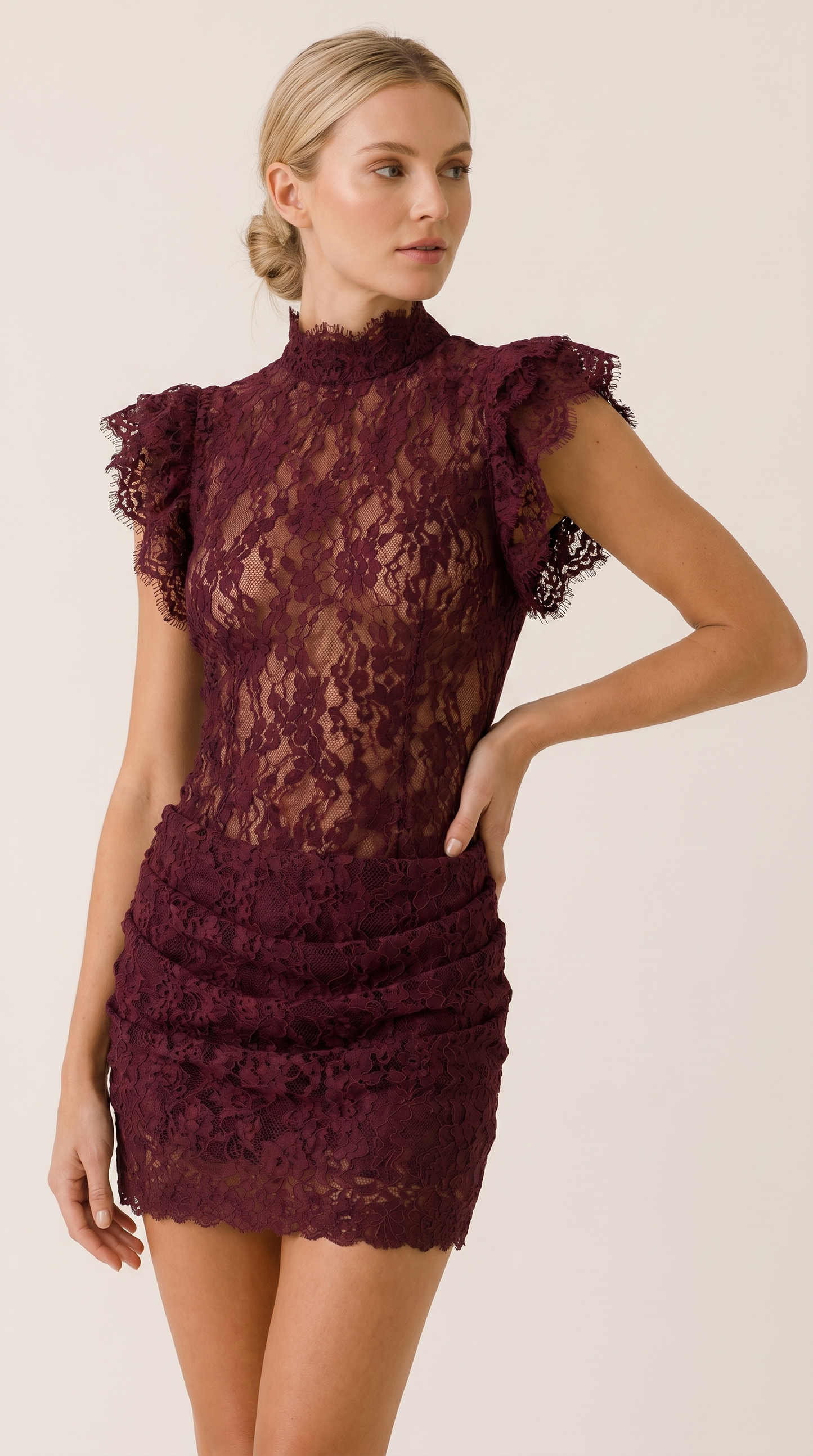 Amara | Lace Ruched Mini Dress