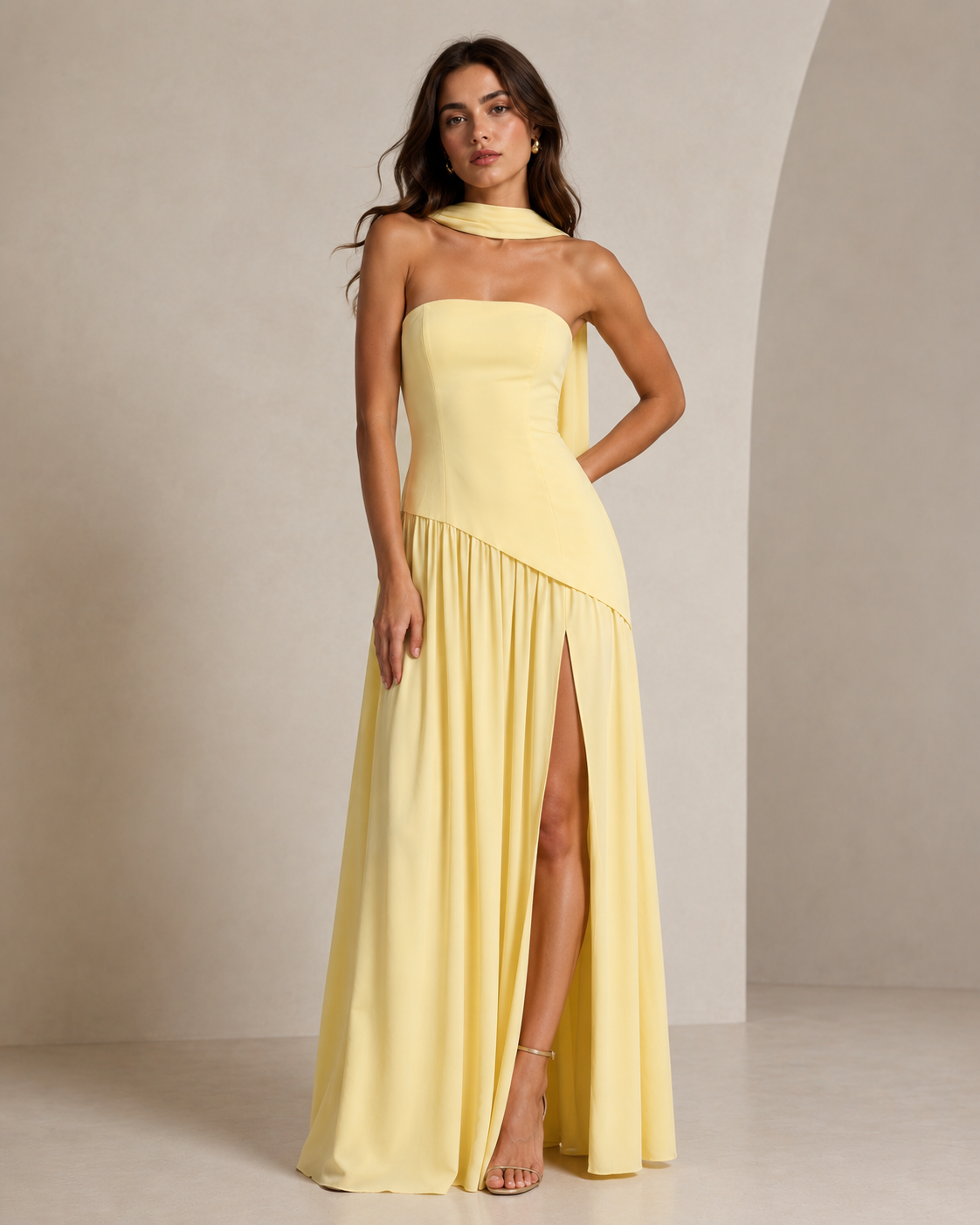 Fleur | Strapless Scarf Neck Maxi Dress