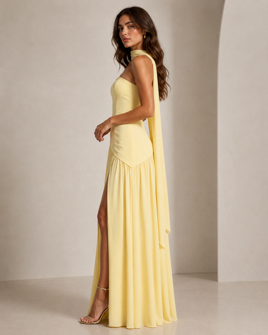 Fleur | Strapless Scarf Neck Maxi Dress