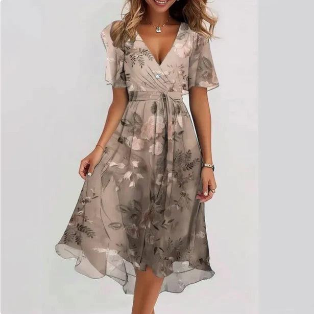 Eloria Women's V-Neck Short Sleeve Midi Summer Dress