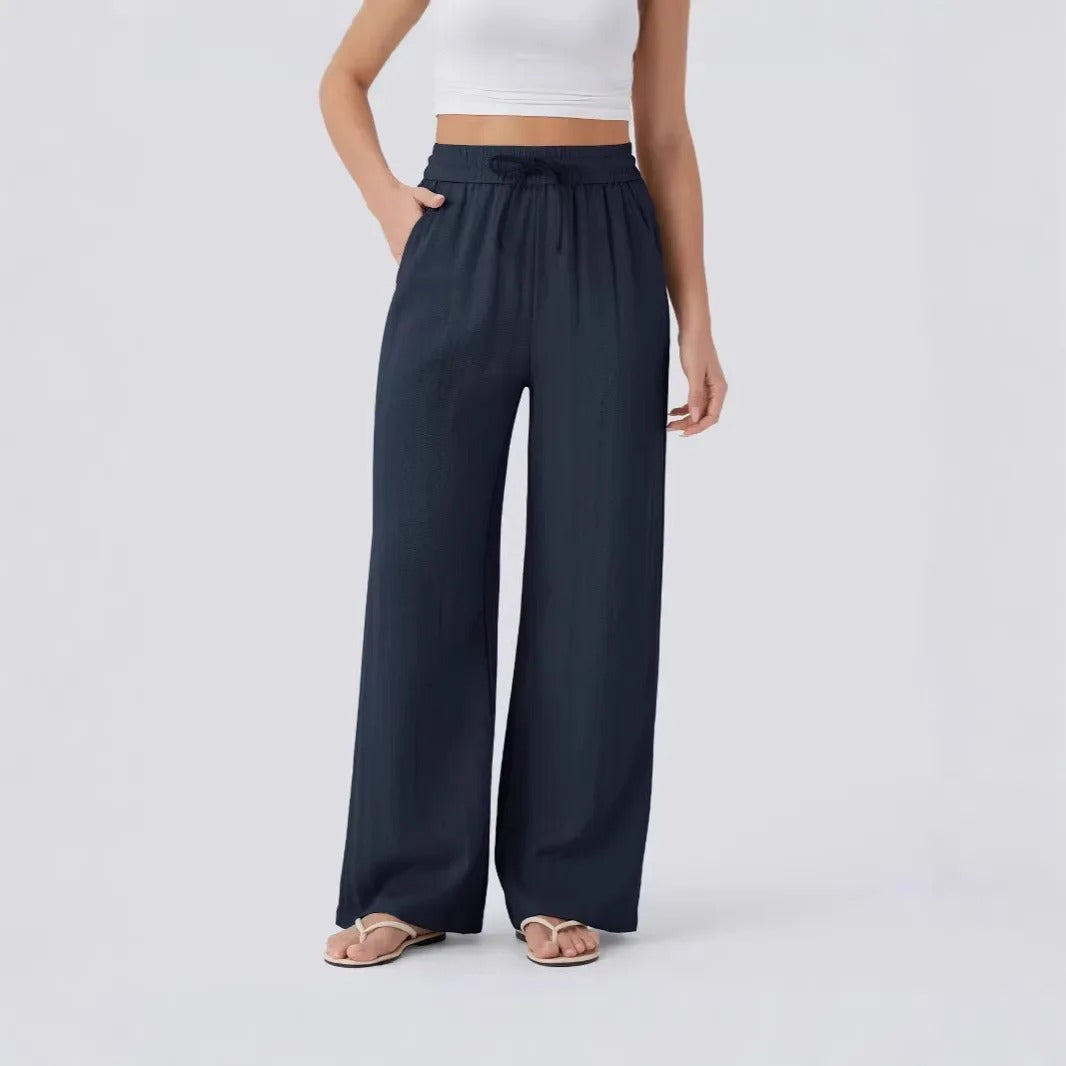 High Waist Wide Leg Linen Trousers