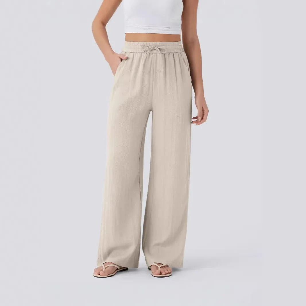 High Waist Wide Leg Linen Trousers