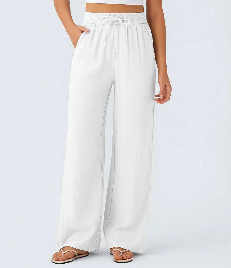 High Waist Wide Leg Linen Trousers