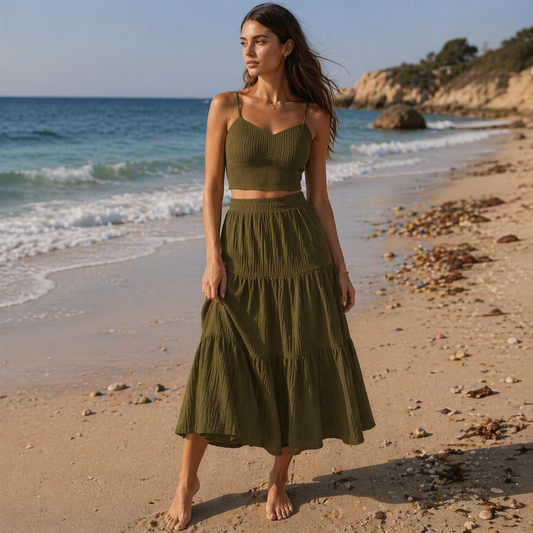 Women's Crop Cami Top & A-Line Skirt Two-Piece Set Dress