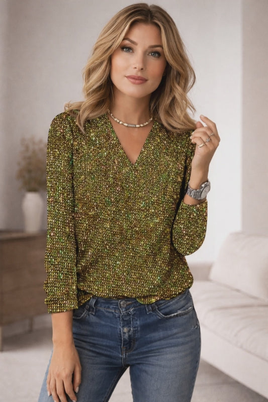 Lumiéra Shimmer Women’s V-Neck Glitter Top