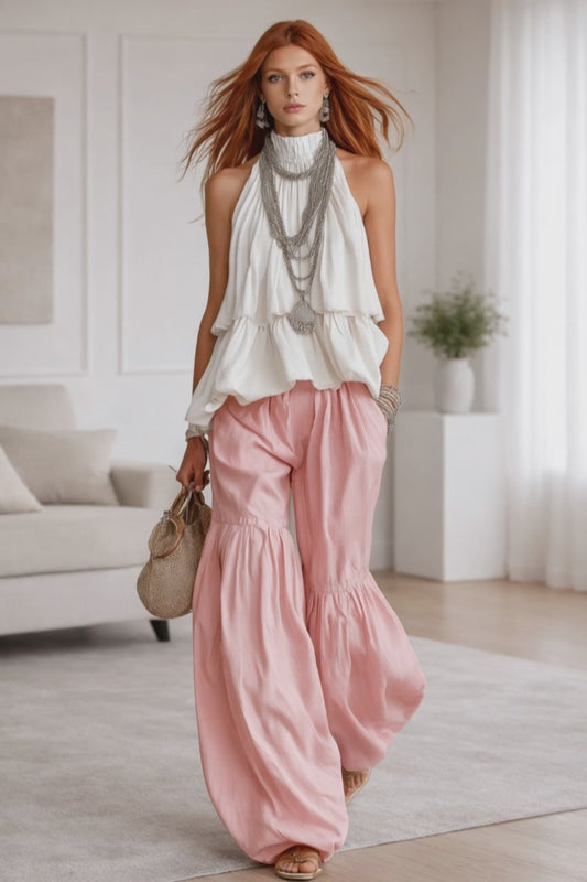 Pure Line Sleeveless Cotton High Neck Top and Relaxed Pant Set