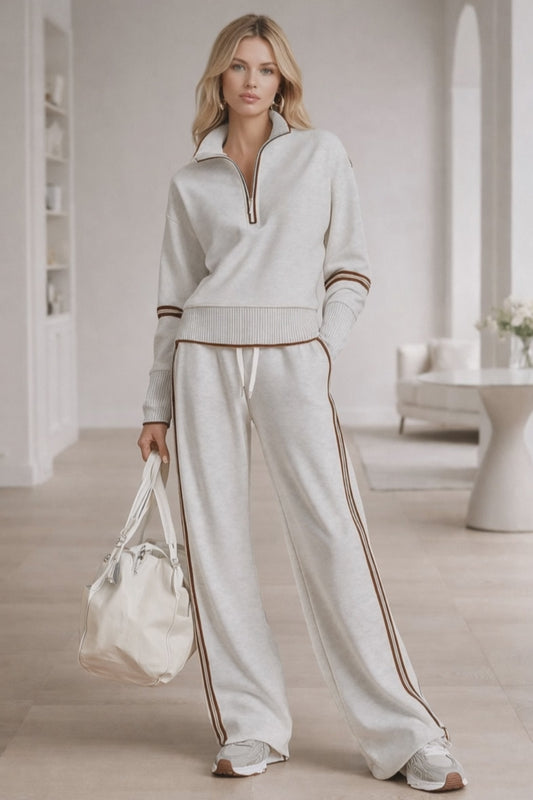 Urban Glide Web Stripe Half Zip Sweatshirt and Wide Leg Lounge Set