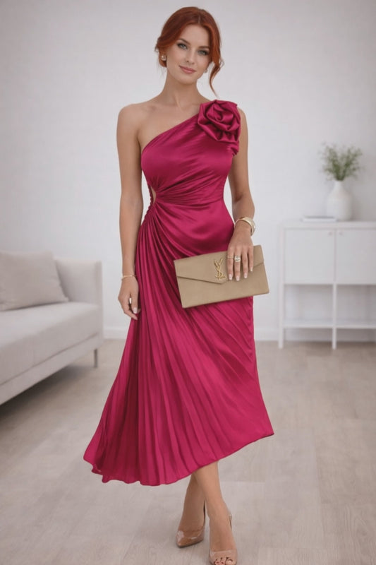 Elvaria One-Shoulder Pleated Maxi Dress