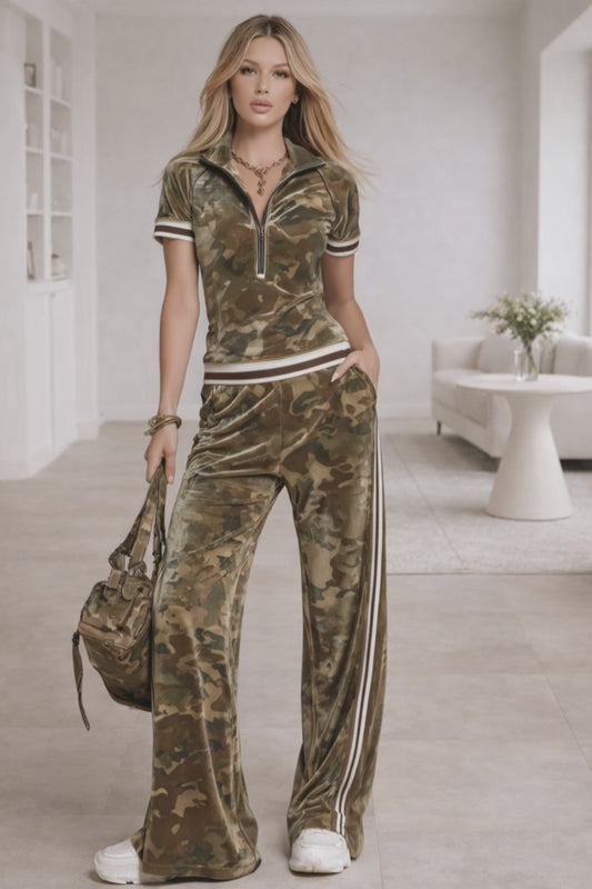 Velvet Axis Camo Stripe Retro T-Shirt and Pant Two Piece Set