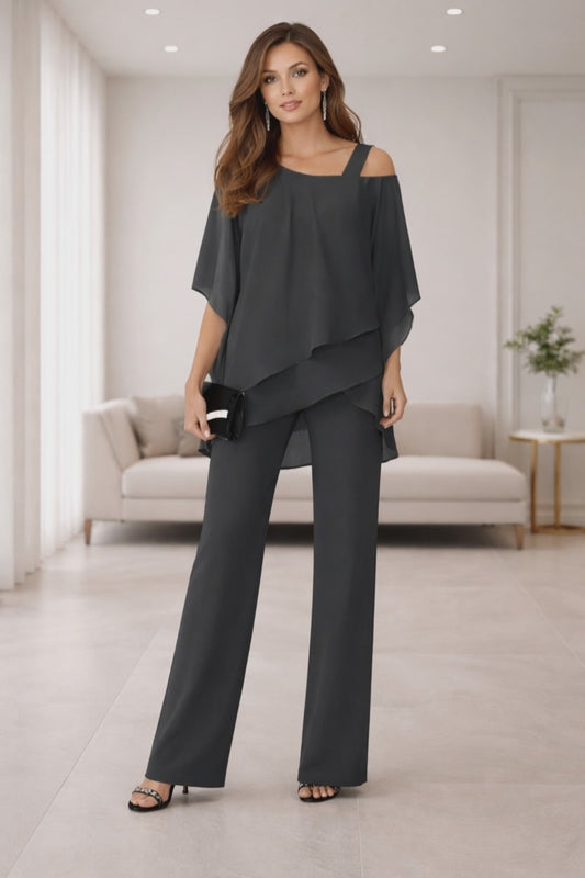 Silvèra | Elegant Chiffon Overlay Two-Piece Set for Women