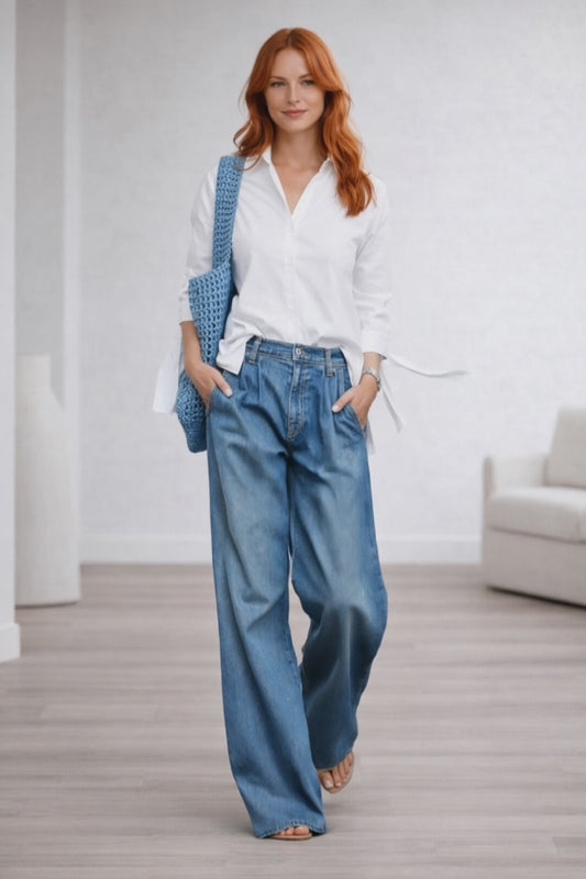Denvara | High-Waist Wide-Leg Denim Maxi Skirt for Women