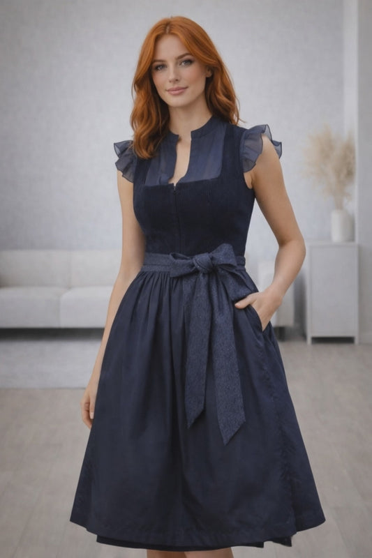 AlpenLiora Navy Dirndl Dress with Apron