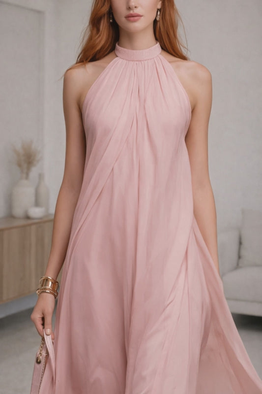 Aurelia Breeze Halter Split Chiffon Sleeveless Maxi Dress